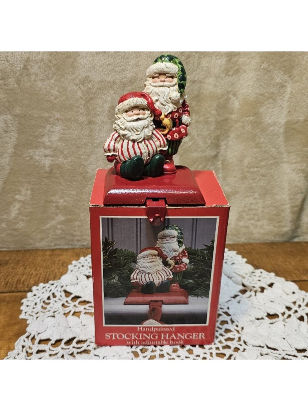 Vintage Potpourri Press Christmas Stocking Hanger Santa Claus Duet 1994 Holiday